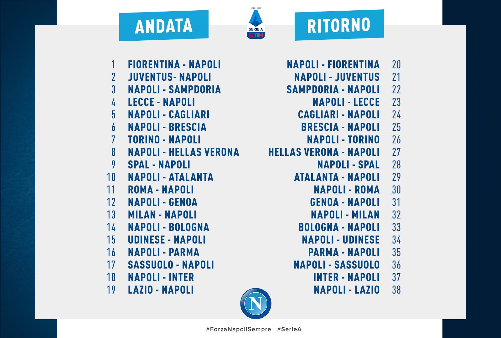 Marigliano Net Sport Calcio Calendario Serie A 2019 Fiorentina Napoli La Prima Juventus Napoli La Seconda