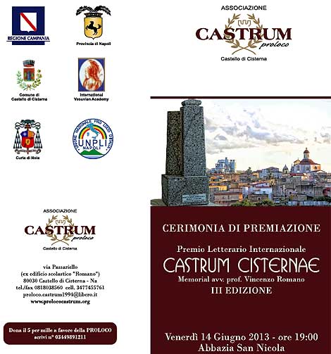 Castello di Cisterna, Premio letterario Castrum Cisternae 2013