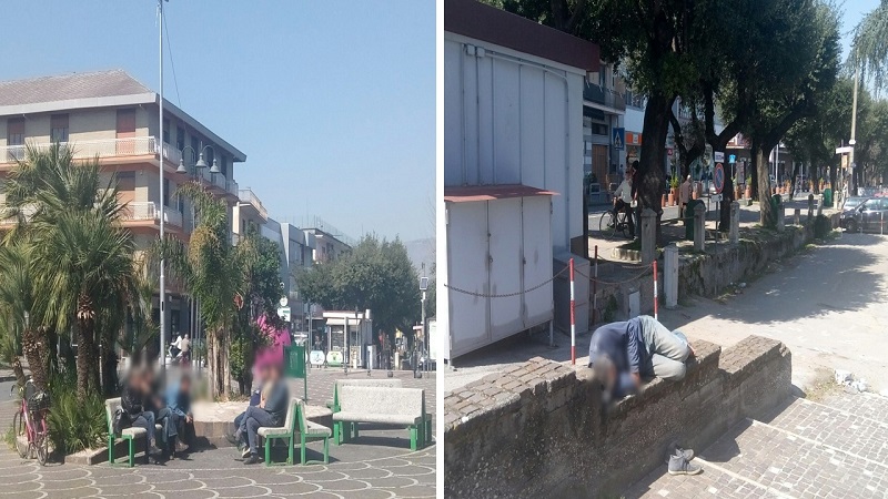 Nola, scoppia il caso Piazza Immacolata:  senzatetto dormono e urinano in pieno giorno