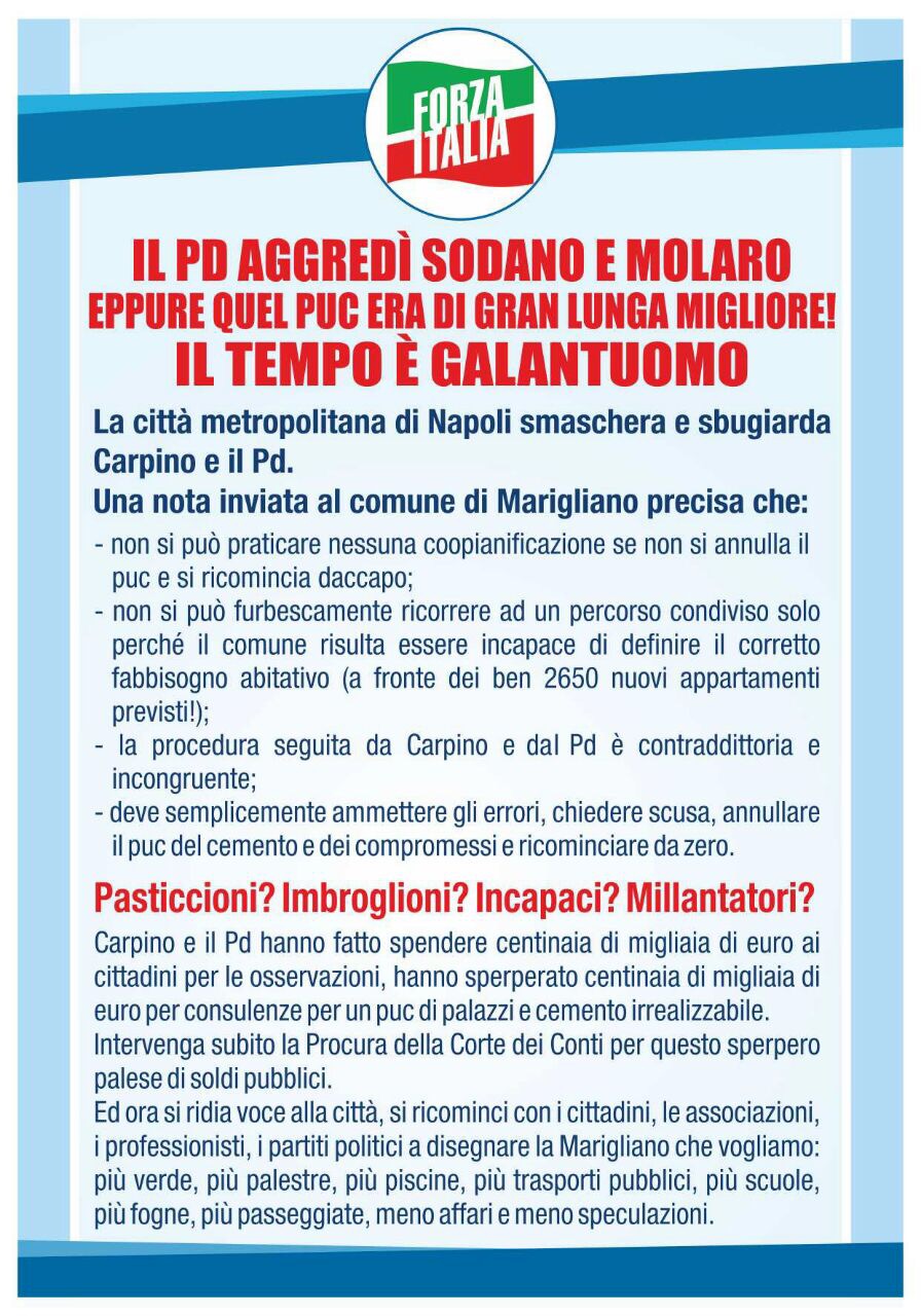 Manifesto di Forza Italia contro il PUC