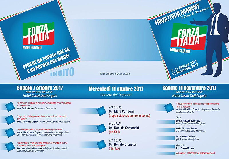 Marigliano, Carfagna e Brunetta al corso di formazione politica targata Forza Italia. Sabato la prima lezione