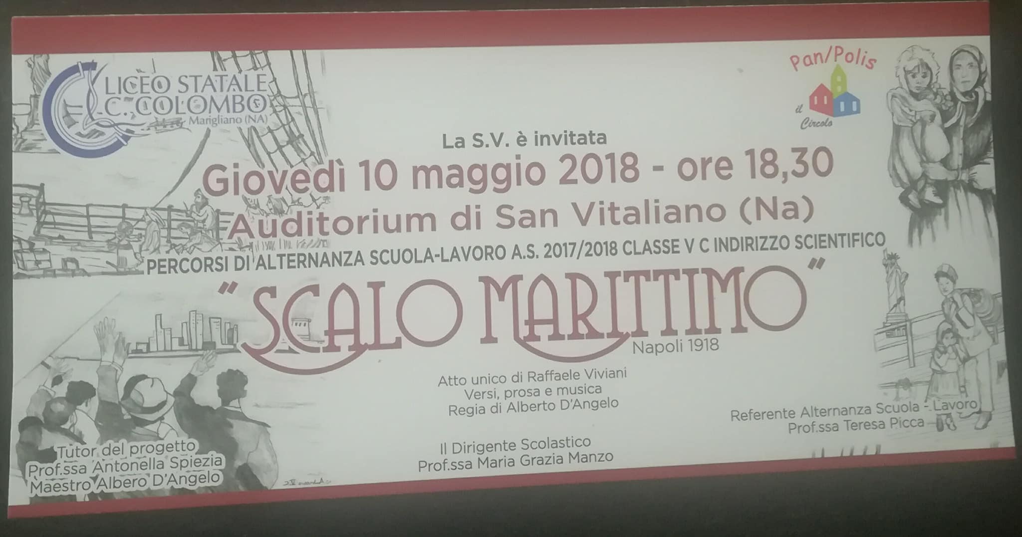 Marigliano, Liceo Colombo: spettacolo teatrale  Scalo Marittimo, Napoli 1918