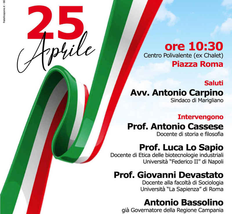 Antonio Bassolino a Marigliano per le celebrazioni del 25 aprile: appuntamento all'ex chalet