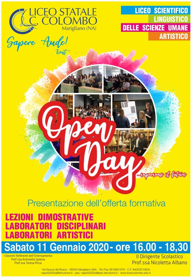 Marigliano, Liceo Colombo: Open Day...impariamo il futuro