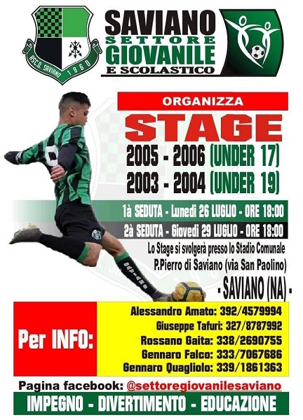 Saviano calcio, settore giovanile: parte lo stage