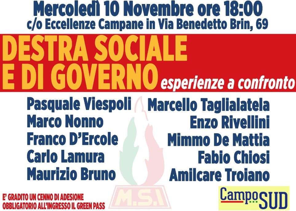 A Napoli l'iniziativa Destra Sociale e di Governo, organizzata da Campo Sud