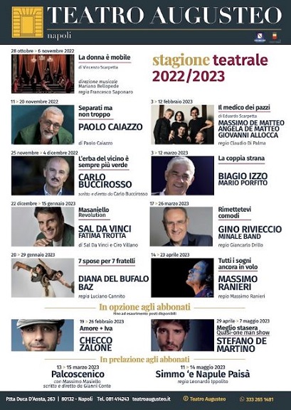 Teatro Augusteo- La stagione teatrale 2022/2023