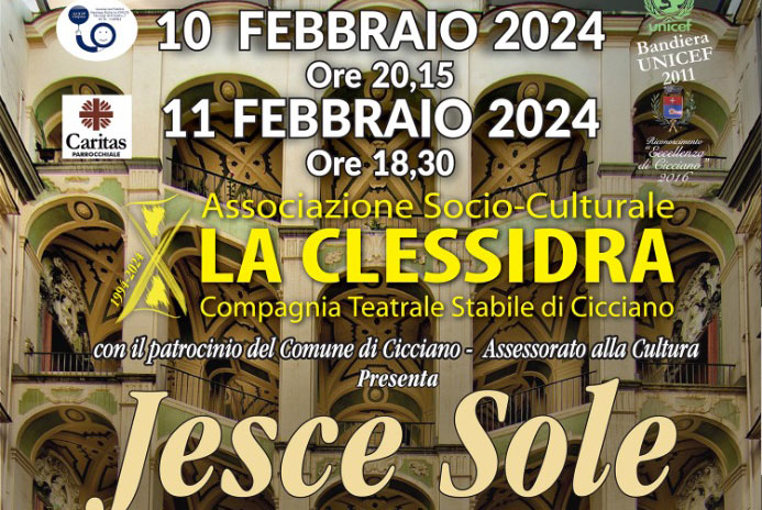 Cicciano, la compagnia teatrale e associazione La Clessidra presenta lo spettacolo Jesce Sole